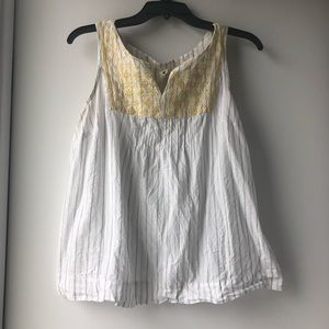 Anthropologie White Floreat Top yellow embroidery
